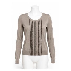 Banana Republic Women's Small Taupe Ruffle Trim Cardigan Sweater Y2K Romantic